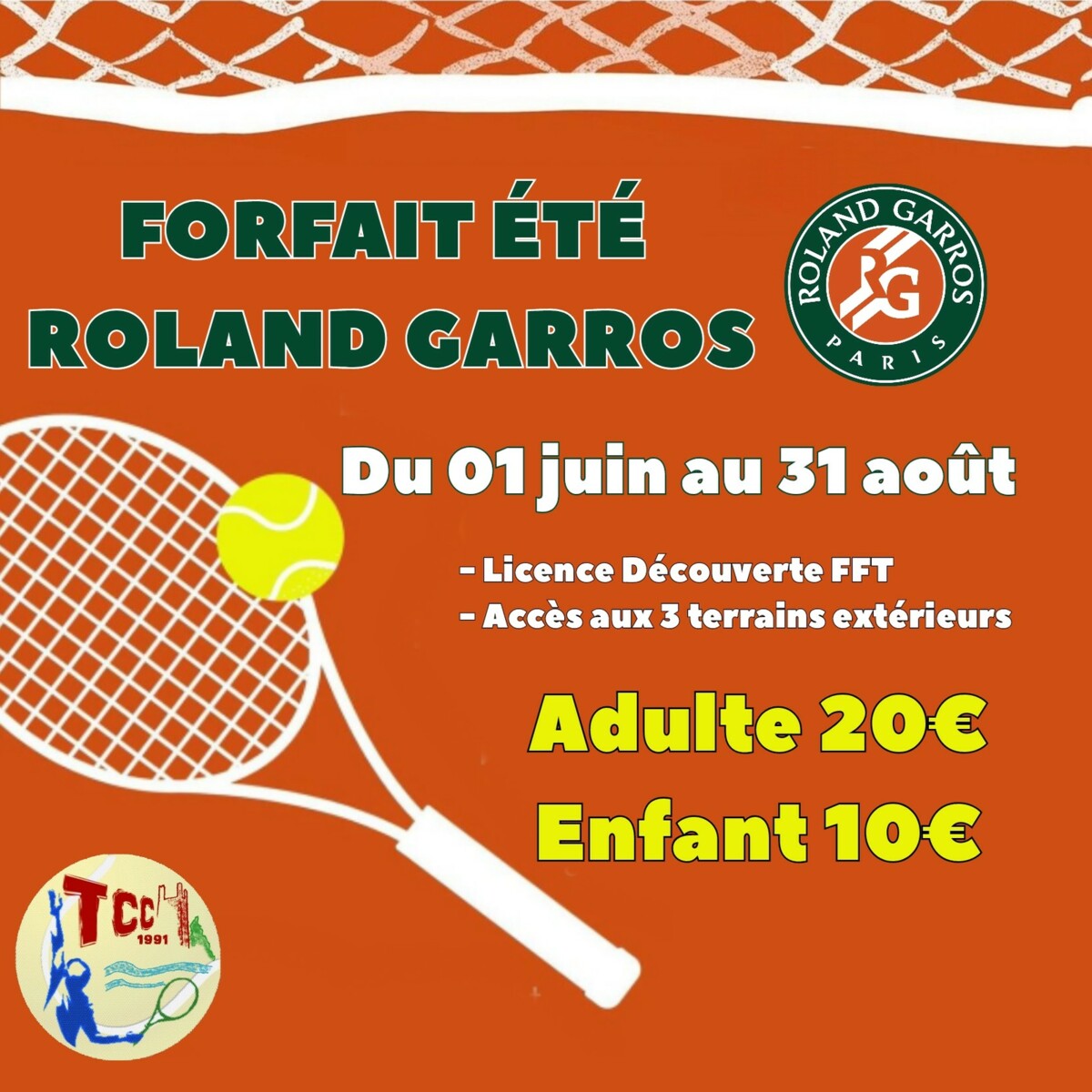 FORFAIT ÉTÉ Roland Garros 🎾 
