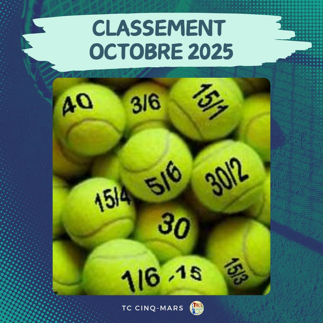 🎾 CLASSEMENT OCTOBRE 2025 🎾