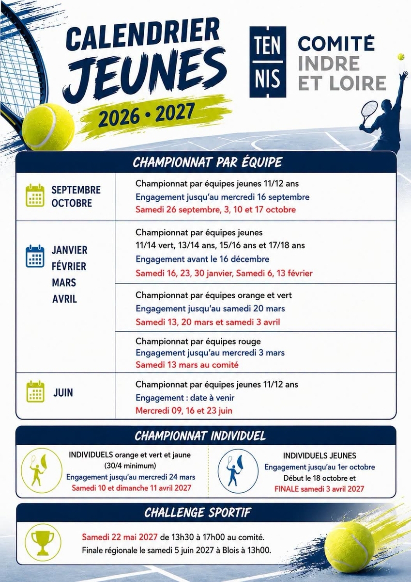 Calendrier 2026/2027 des compétitions Jeunes 🗓️
